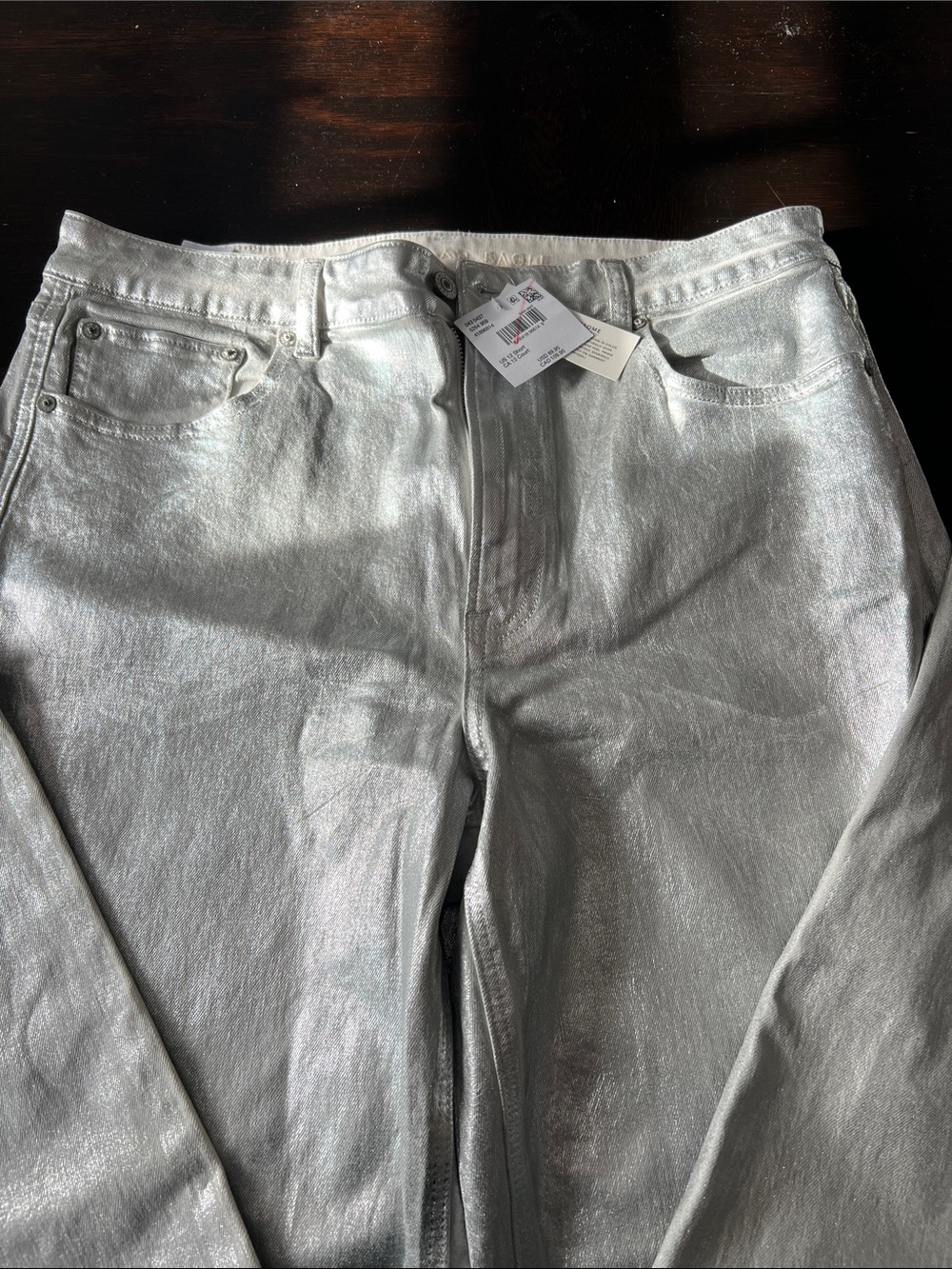 American Eagle Outfitters Shimmering Silver Straight Leg Jeans 12s
